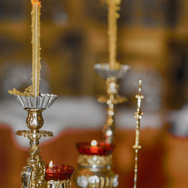 "Ceremonial candles in East-European Christian Orthodox church" stock image