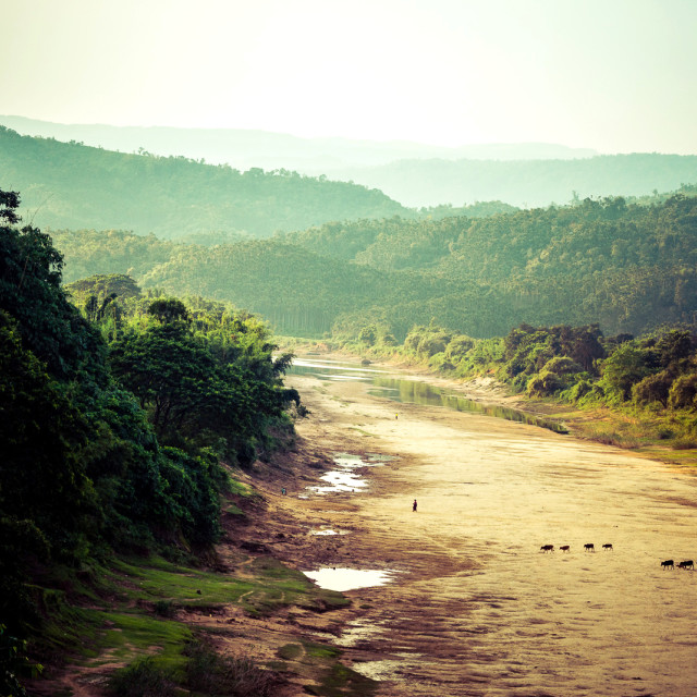 "Dusk in a Bangladeshi river bed" stock image