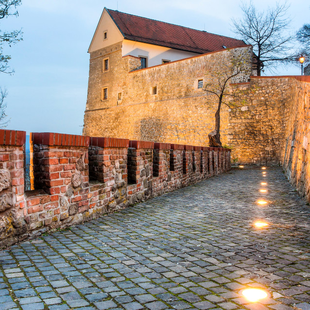 "lower part of bratislava castle in the evening" stock image