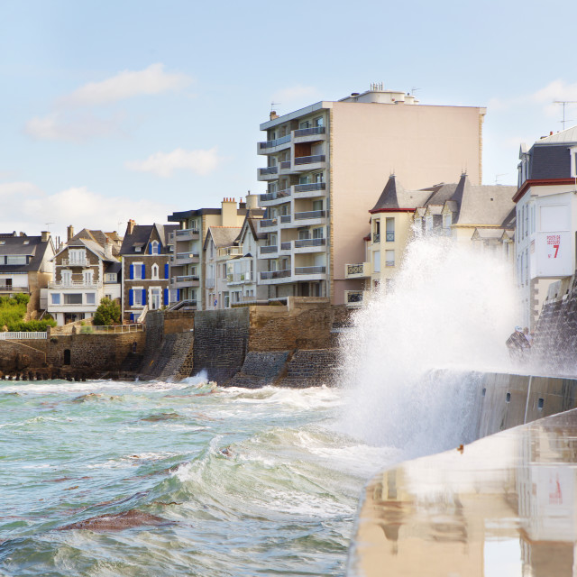 SaintMalo, France. High tide and big waves License, download or