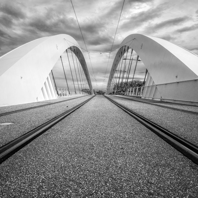 "Rails and bridge" stock image