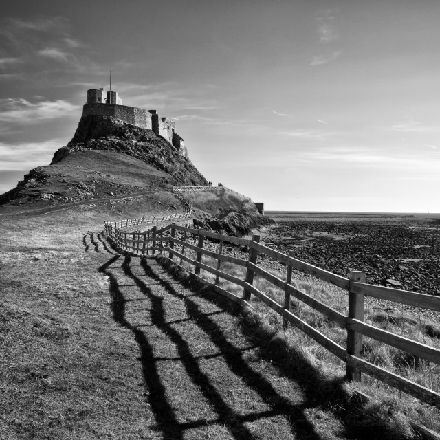 "Lindisfarne Castle - monochrome." stock image