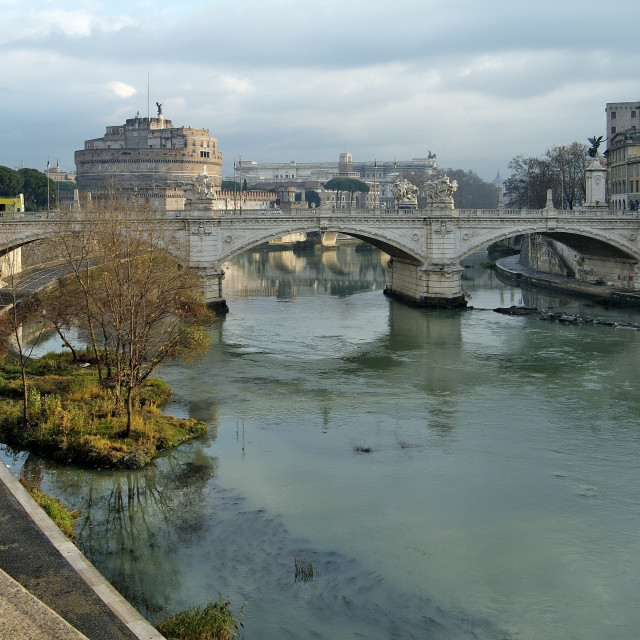 "Rome Vittorio Emanuele ll Bridge on Tevere River" stock image
