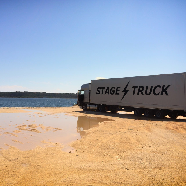 "Stage truck by the sea" stock image