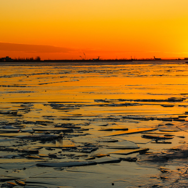 "Frozen lake ontario at sunset!" stock image