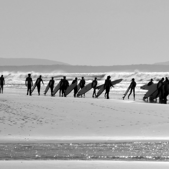 "Surfers on Beach Portugal" stock image