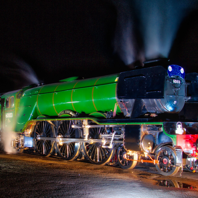 "No. 60103 The Flying Scotsman at night" stock image