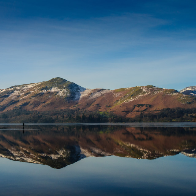 "Alone next to Derwentwater" stock image