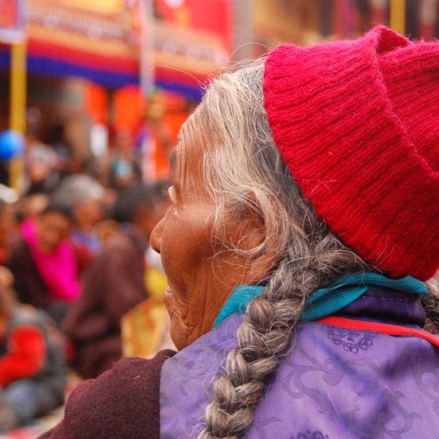 "Among the Red Hats" stock image