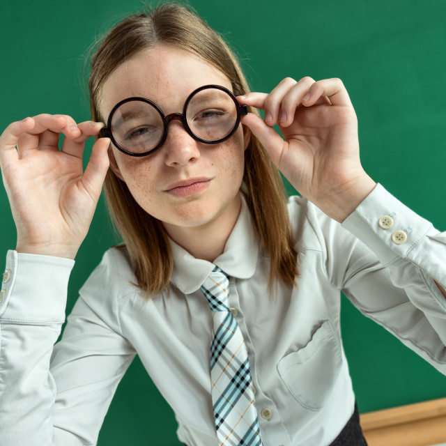 Teenager schoolgirl natural glasses