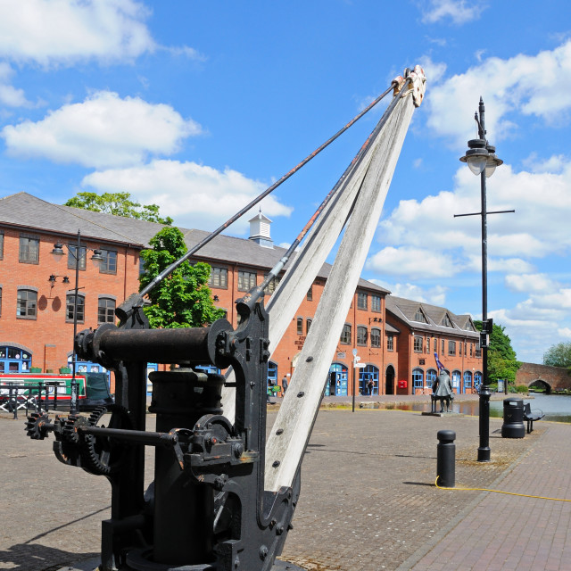 "Industrial crane in Coventry canal basin" stock image
