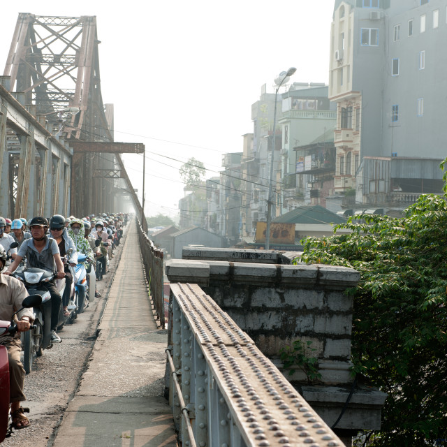 "Motorcycle commuters, Hanoi, Vietnam" stock image