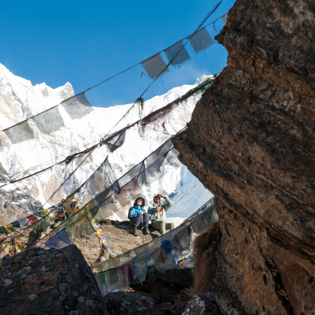 "Admiring the view, AnnaPurna Base Camp, Himalayas, Nepal" stock image
