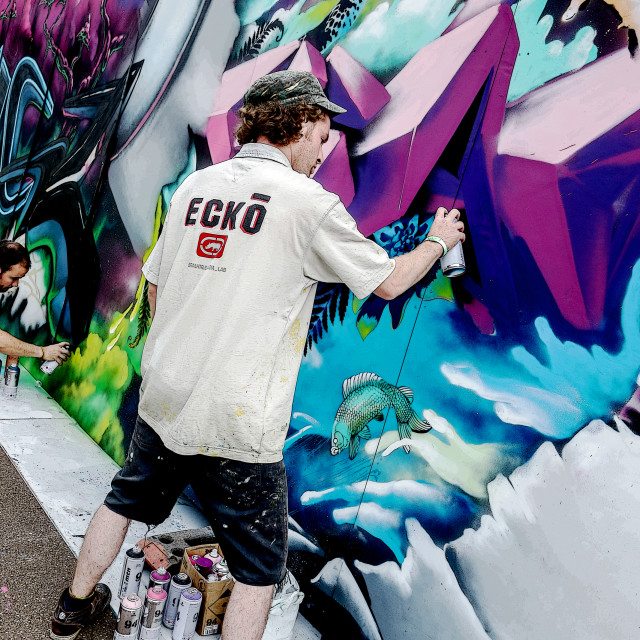 "Street artist at work" stock image