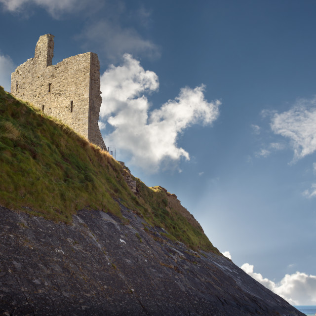 "ballybunion castle on the cliff face" stock image
