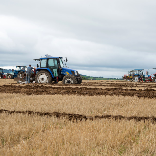 "tractors competing in the national ploughing championships" stock image
