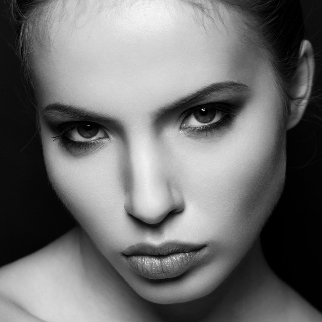 Beautiful woman model portrait black and white closeup . Black ...
