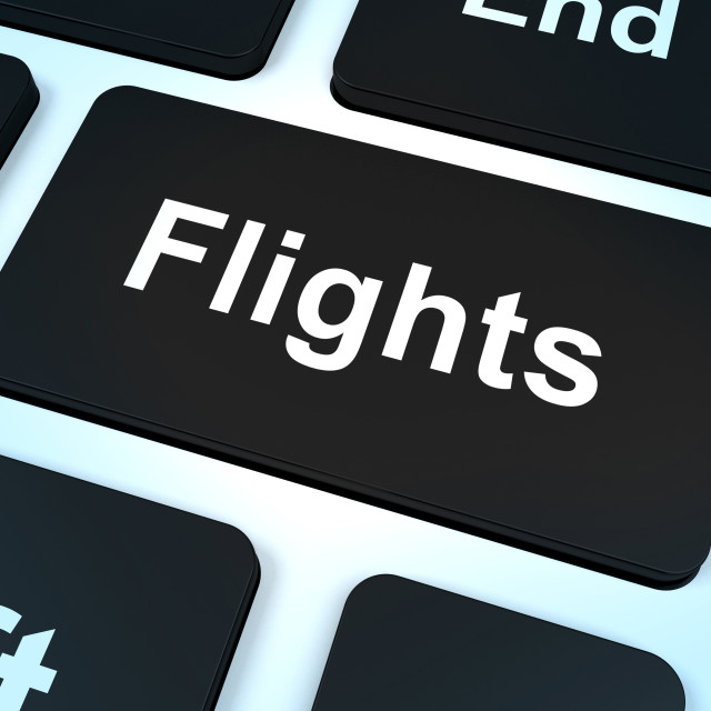 "Flights Computer Key For Overseas Vacation Or Holiday Booking" stock image