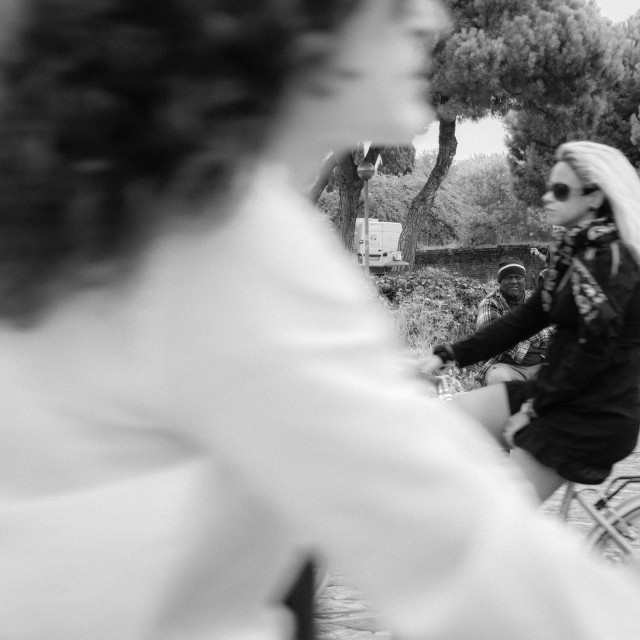 "Man and cyclists in Rimini" stock image