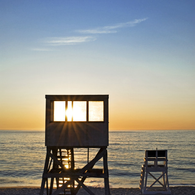 "Lifeguard stand at Nauset Beach, Cape Cod National Seashore, Cape Cod, Massachusetts, USA" stock image