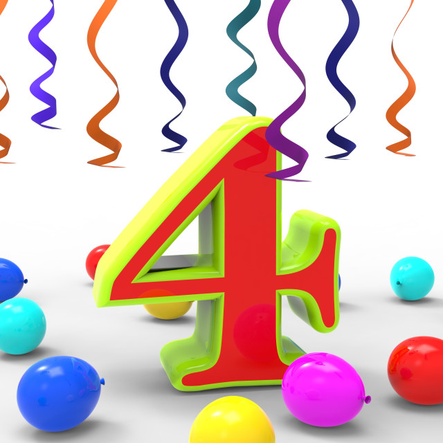 "Number Four Party Shows Creative Decoration Or Adornments" stock image