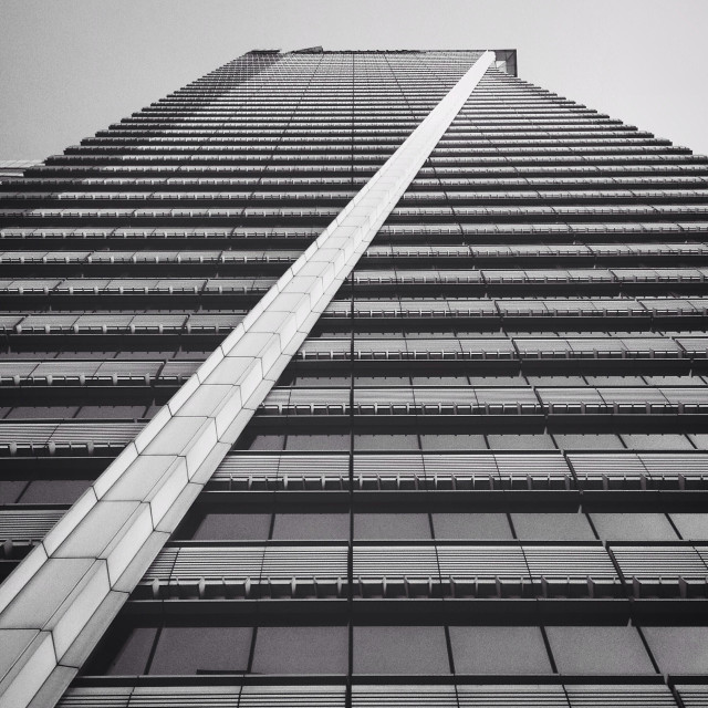 "Looking up at LKG Tower on Ayala Avenue in central Makati City, Manila, Philippines" stock image