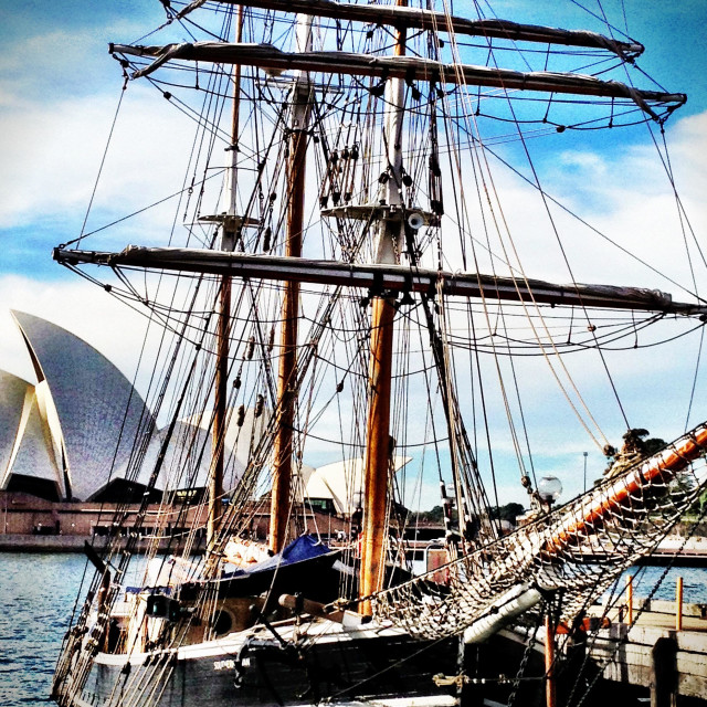 "Tall ship by the Sydney Opera House" stock image