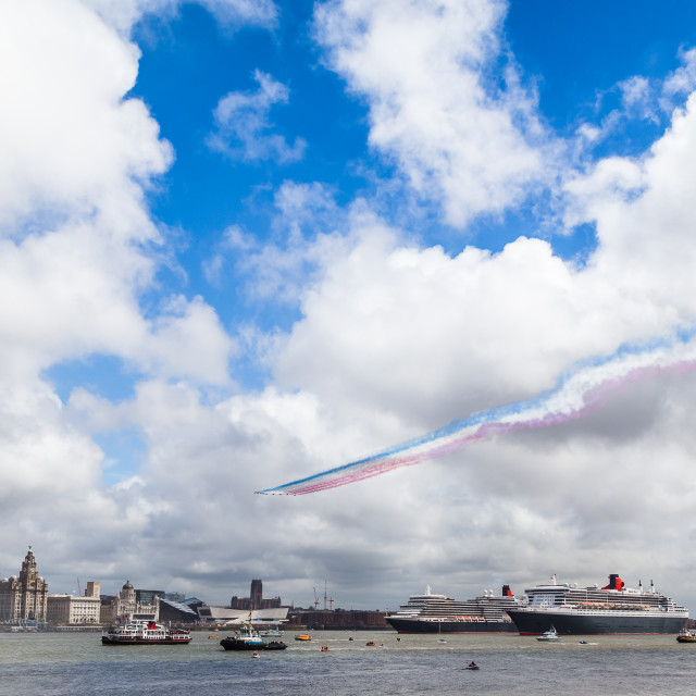 "Red Arrows flypast over the Three Queens." stock image