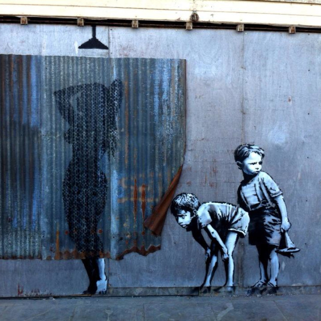 "Banksy graffiti art" stock image