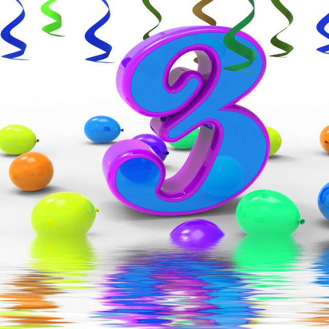 "Number Three Party Displays Colourful Decorations And Adornments" stock image