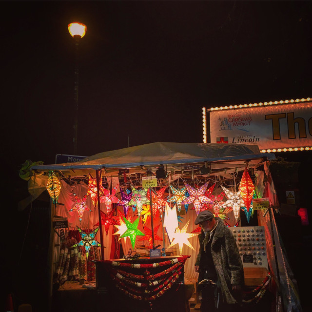 "Christmas lanterns at market" stock image