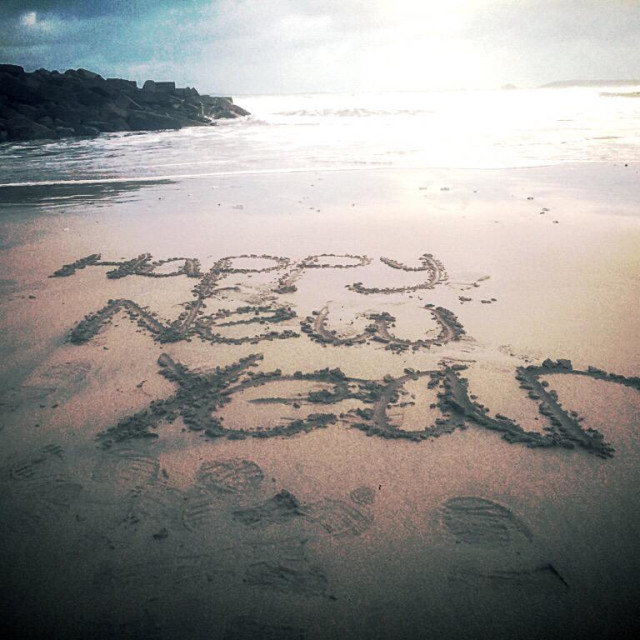 "Happy new year at st Agnes beach, Cornwall" stock image