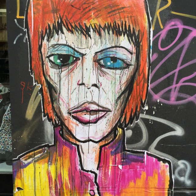 "David Bowie street art." stock image