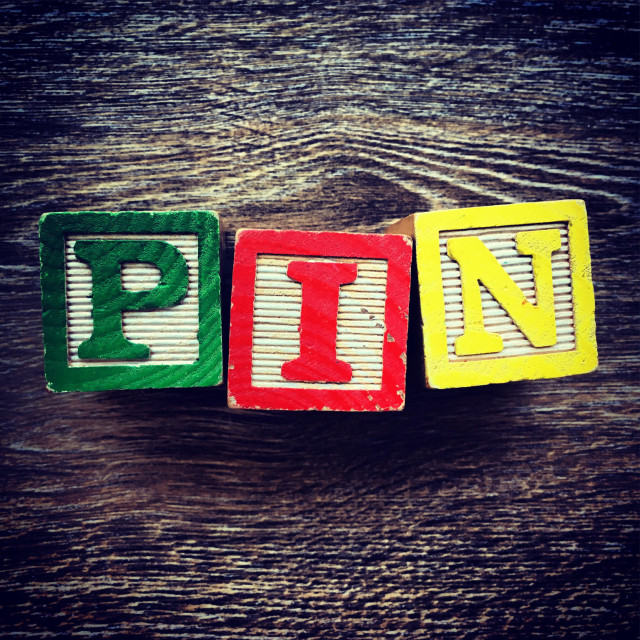 "PIN word written with wood block letter toys" stock image