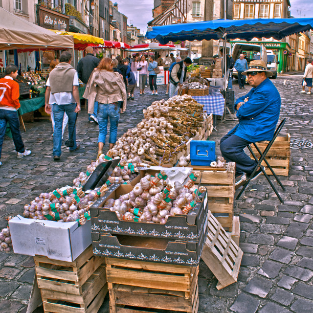 "Market day in Honfleur, France." stock image