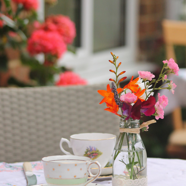 "Antique China and Summer Flowers" stock image