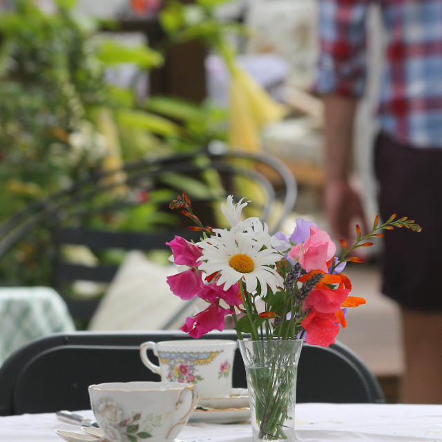 "Antique China and Summer Flowers" stock image