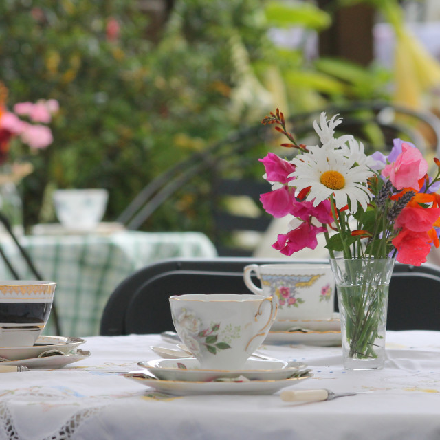 "Antique China and Summer Flowers" stock image