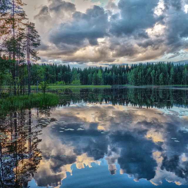 "Sunset over the Finnish Lakes." stock image