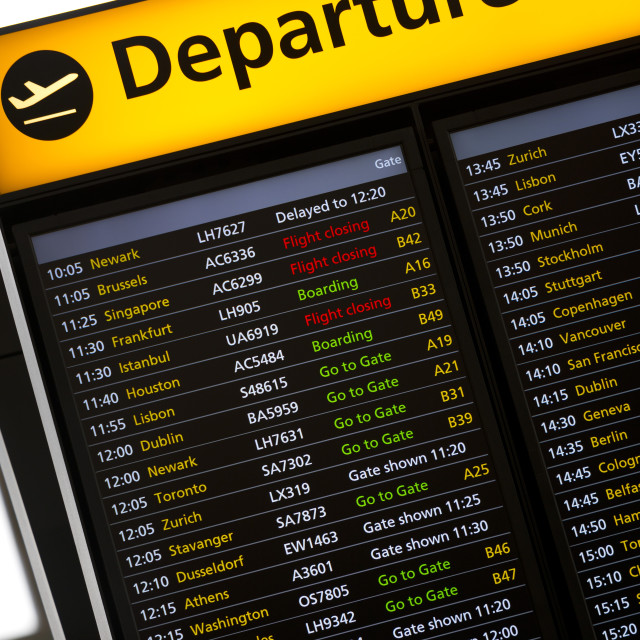 "Departures Sign in London Heathrow Airport" stock image