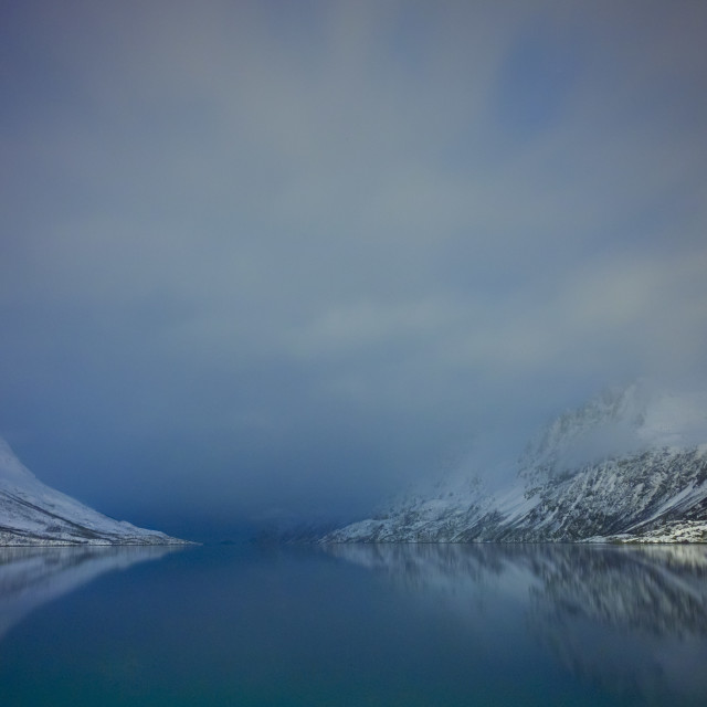 "Arctic sky and landscape at Ersfjordbotn on Klavoya Island near Tromso,..." stock image