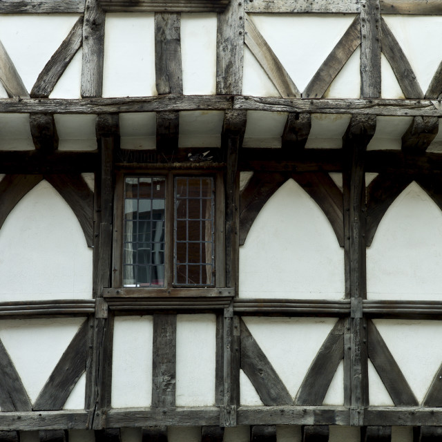 "Tudor style timber-framed house in Ludlow, Shropshire, UK" stock image