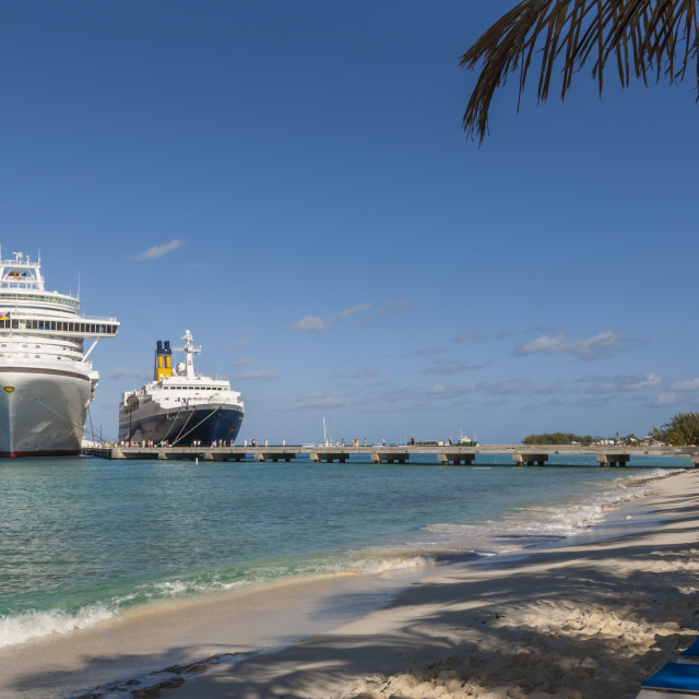 "Cruise ships and disembarking passengers, seen from the cruise terminal..." stock image
