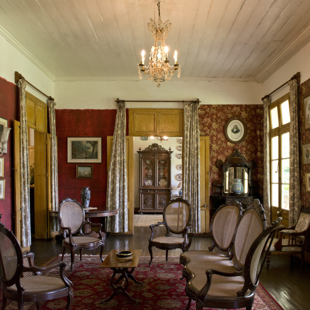 "A sitting room inside Eureka House, a colonial style building built in 1830,..." stock image