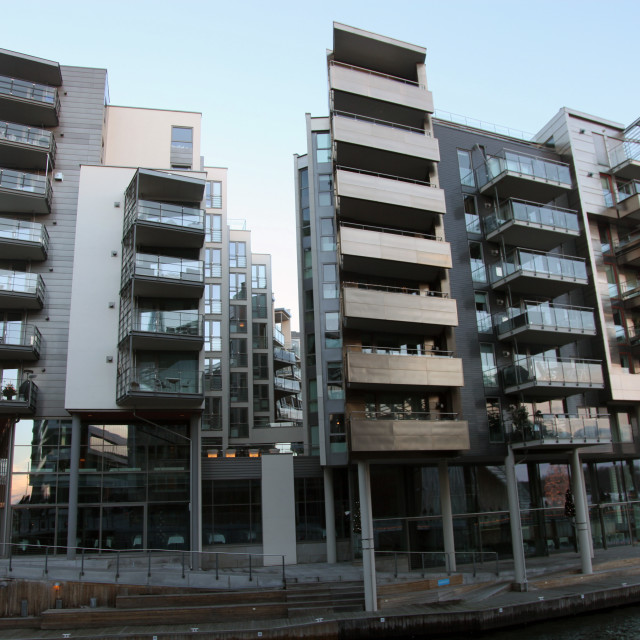 "Apartment blocks in Aker Brygge, central Oslo, Norway, Scandinavia, Europe" stock image