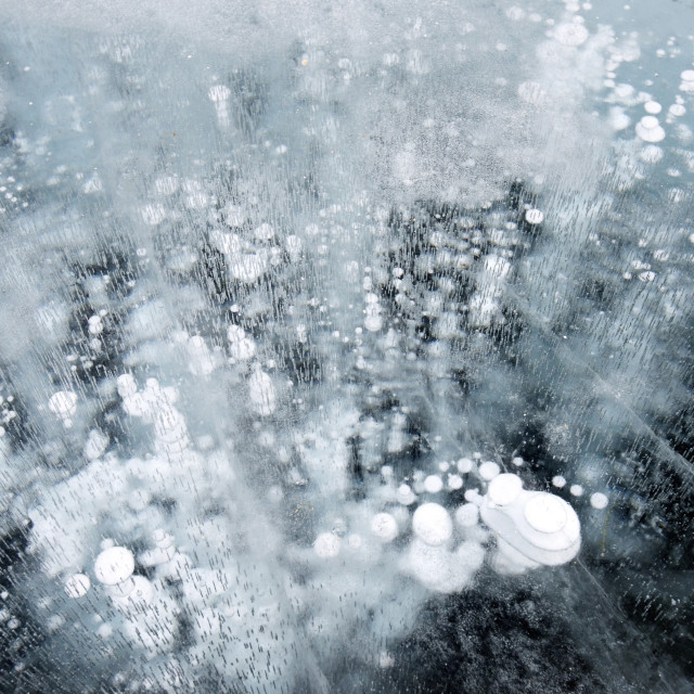 "Methane clathrate gas released from bottom sediments of Lake Baikal, Irkutsk..." stock image