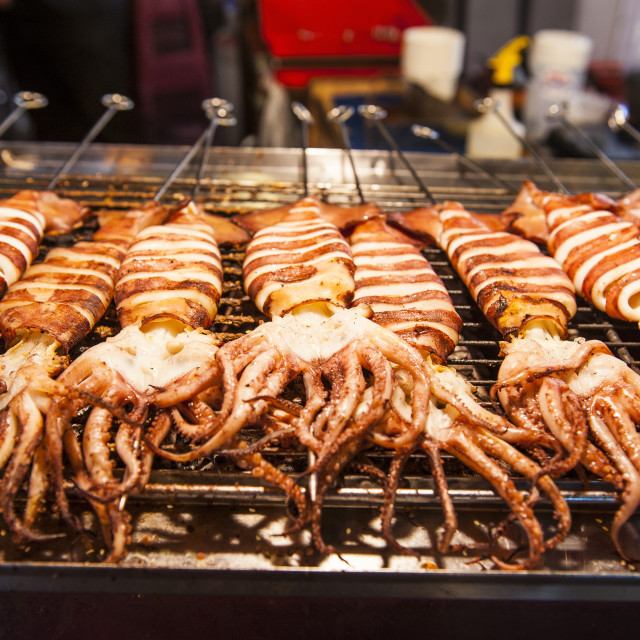 "Cooked squid, Shilin Night Market, Taipei, Taiwan, Asia" stock image