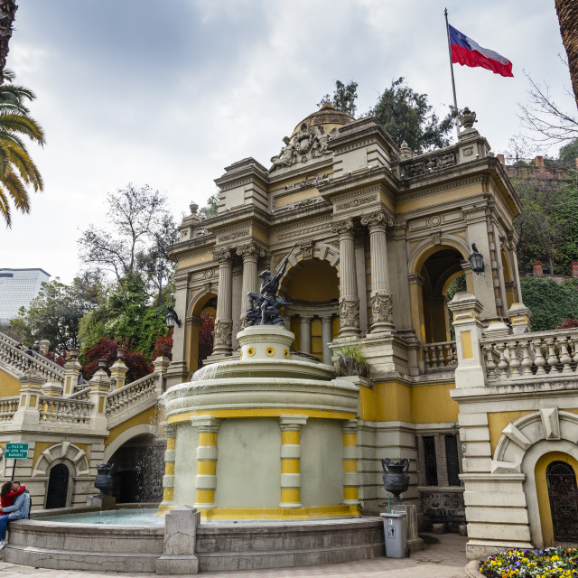 "Plaza Neptuno at Cerro Santa Lucia, Santiago, Chile, South America" stock image