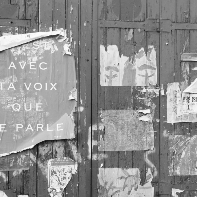 "Old Door Poster in Marseille old town district Le Panier" stock image