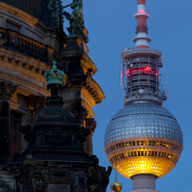 "Close-up of the Berliner Dom (Cathedral) with the Television Tower in the..." stock image